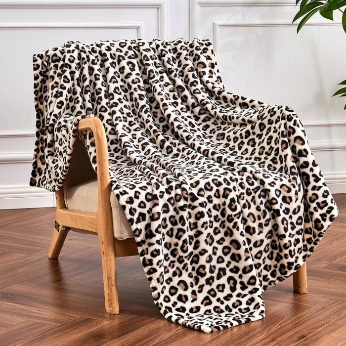 Couverture léopard polaire 152×203 cm super douce peluche toutes saisons lit/camping Label
