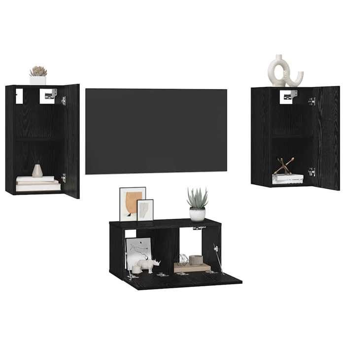 Promo 2026Jeu meuble TV 3 pcs banc TV meuble hifi vidaxl TABLE TV - Chêne noir - Bois dingénierie - M2668279