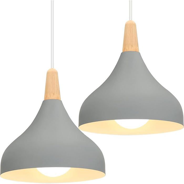 JTY Ensemble de 2 suspensions vintage modernes en forme de goutte avec rosace et douille métallique E27 gris LUSTRE