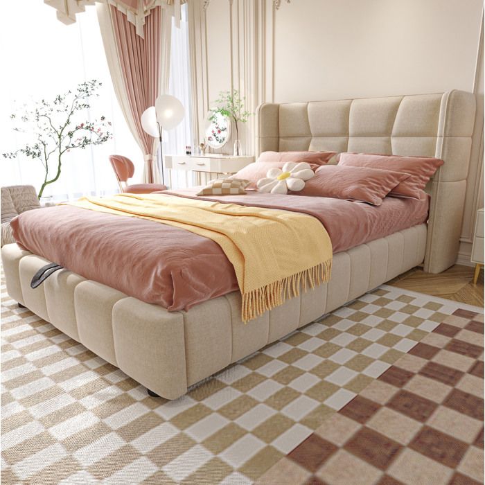 Lit coffre capitonné 90 x 200 cm avec tête de lit beige