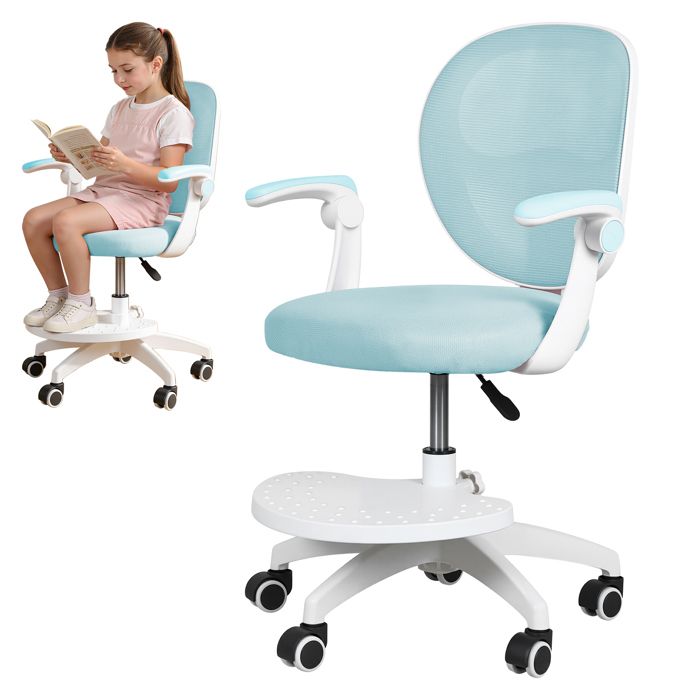 Chaise de bureau pour enfant FLASIDU fauteuil pivotant et ergonomique avec accoudoirs siège à roulettes hauteur réglable Bleu
