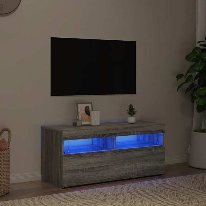 Meuble TV avec lumières LED - JILIMAISON - Meuble Télé Bas - CABINET/BANC TV - Sonoma gris 90x35x40 cm 413474211