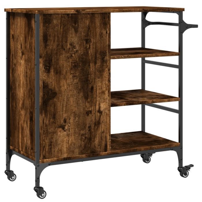 Desserte/îlot - Brun Chariot de rangement de cuisine - Chêne fumé - 87 5x38 5x84 5 cm - bois ingénierie - 736495489