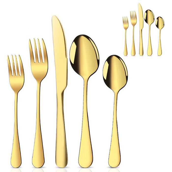 Couverts de table - Ménagère 10PCS -Vaisselle en acier inoxydable - Service pour 2 Personnes -Finition or -Compatible lave-vaisselle