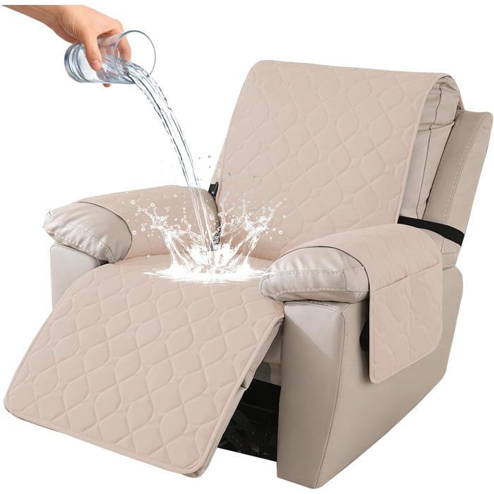 100% Étanche Housse Fauteuil Relax Inclinable Electrique Antidérapant Protection Fauteuil Relax 1 Place avec Poches Latérales