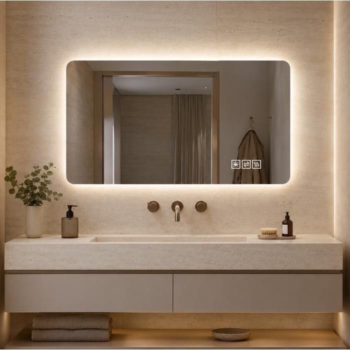 COVREO miroir de salle de bain LED 100x60 cm mural rétroéclairé anti-buée 3 couleurs intensité variable