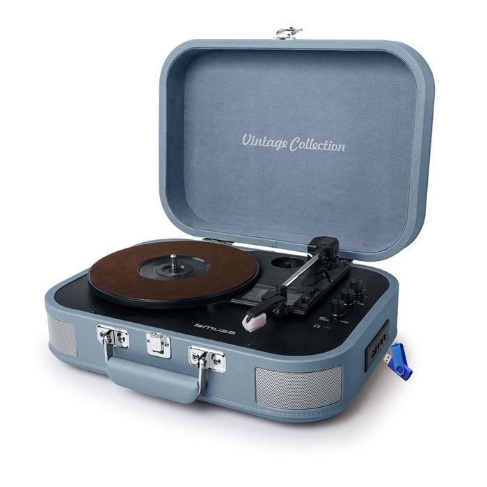 MUSE MT-201 BVB Platine Vinyle Stéréo Bleue Valise 33/45/78 Tours Bluetooth USB RCA + clé USB 32 gigas MUSE MT-201 BVB Platine Vinyle Stéréo Bleue Valise 33/45/78 Tours Bluetooth USB RCA + clé USB 32 gigas