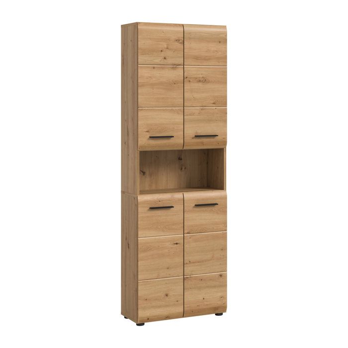 [en.casa] Colonne de salle de bain large Ice 60 x 30 x 185 cm chêne artisan