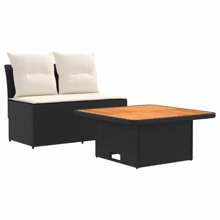 Sofa - 2 pièce canapé du milieu de jardin avec table relevable - vidaXL - acier de poudre - noir et crème - pieds réglables 7656555