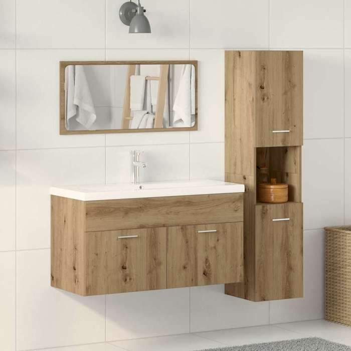 Ensemble de meubles 3 pcs - Armoire de toilettes - vidaXL - bois dingénierie - chêne artisanal - 90 x 385 x 46 cm@hnf77l