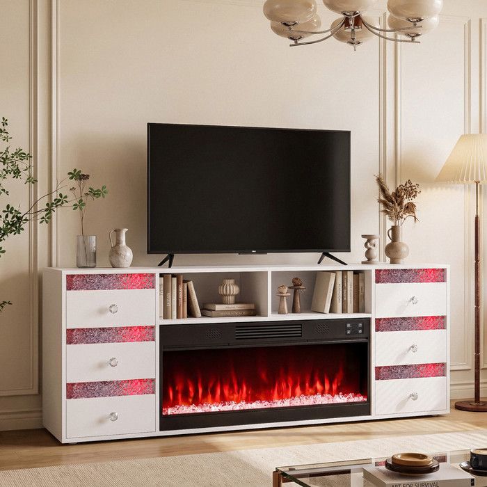 FENCHILIN Cheminée Electrique avec LED RGB 6 Tiroirs Blanc 180 x 40 x 65 cm