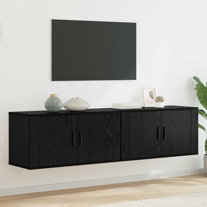 Ensemble Armoires-HIFI mural (Lot de 2) - Meuble TV suspendu - Grande espace - Chêne noir 80x34 5x40 cm(2 parcel) T6733