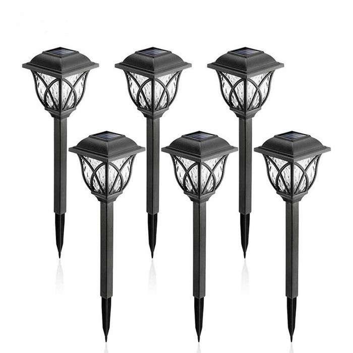 Ensemble de 6 lampes solaires de jardin dextérieur style rétro éclairage décoratif étanche adapté aux pelouses et aux terrasses.