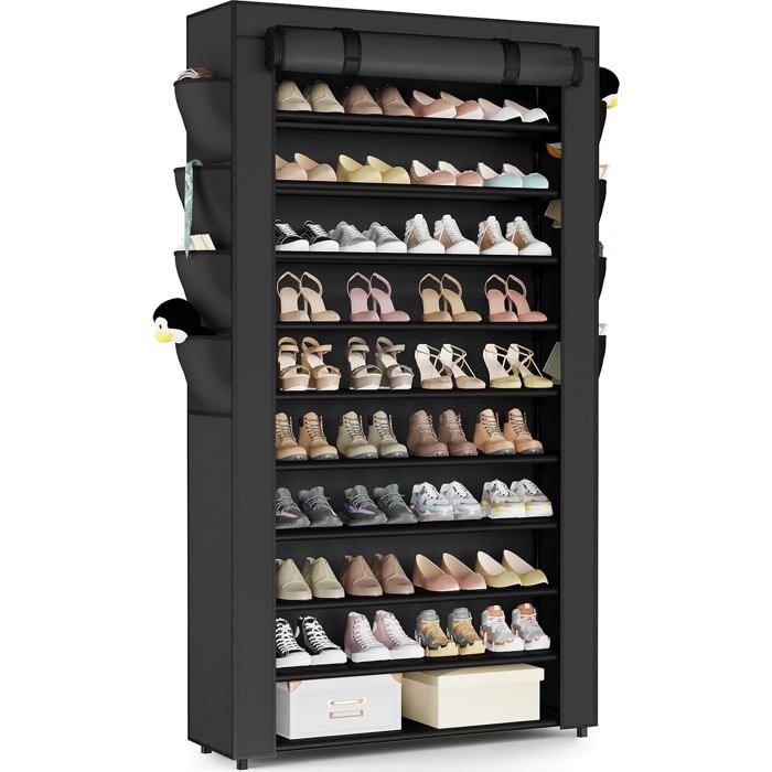 Étagère à chaussures 10 + 1 niveau avec couvercle 28 x 85 x 174 cm étagère à chaussures grande capacité étagère à chaussures
