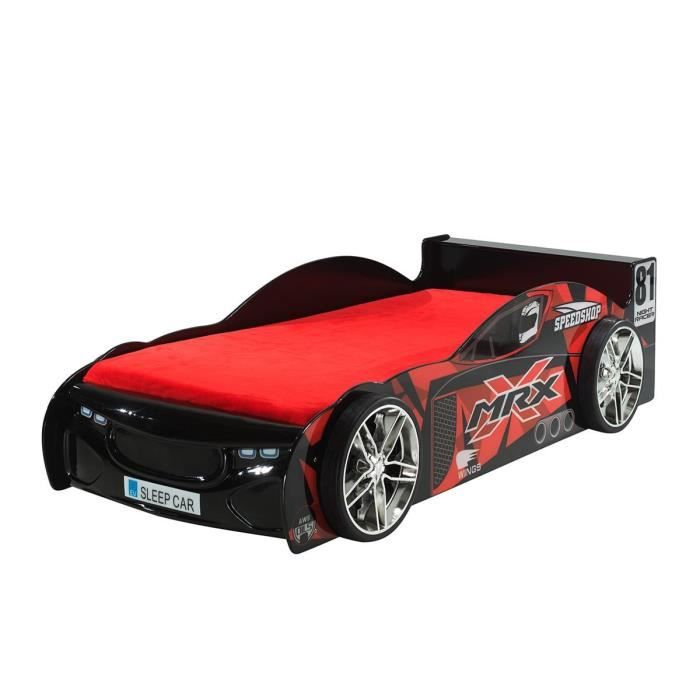 furious - lit voiture de course 90x200cm noir et rouge sans matelas