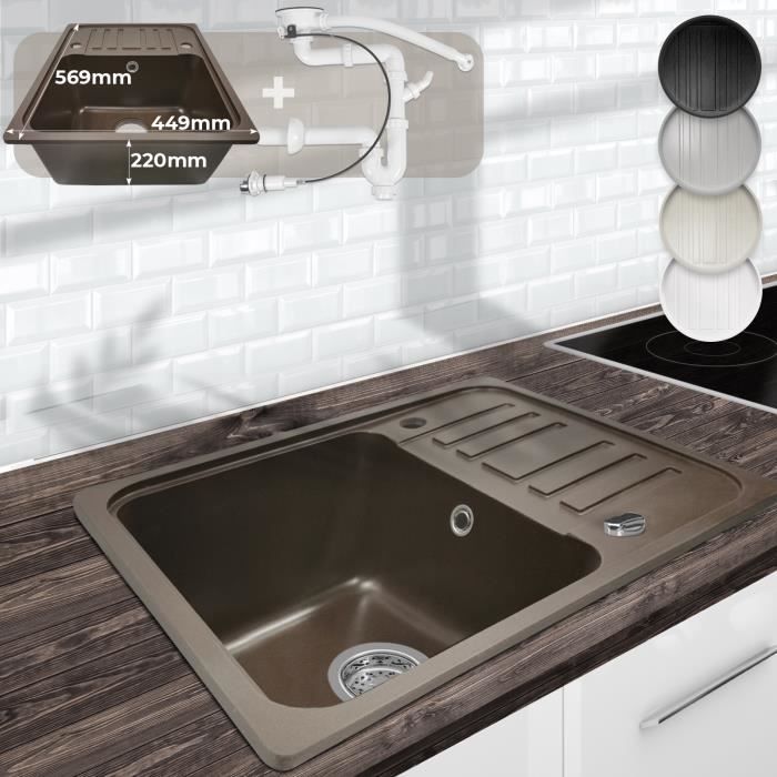 Aquamarin Evier En Granit Avec Bac Et Egouttoir 56 9x44 9cm A Encastrer Ou Sous Plan Evier De Cuisine Equipement De Cuisine Cdiscount Bricolage