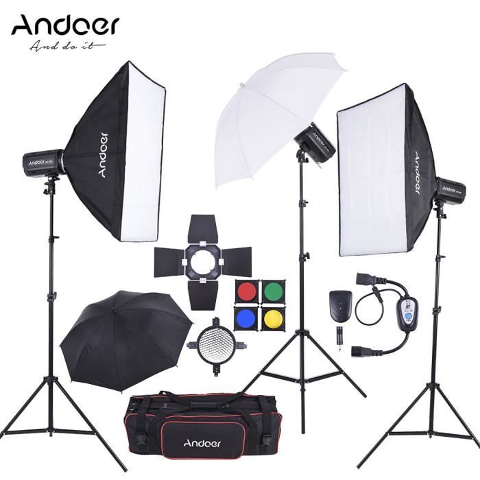 Andoer Complet (300W * 3) Kit Flash Studio Photo avec Support Lumière