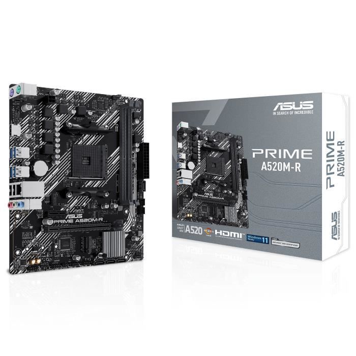 ASUS PRIME A520M-R - Carte mère Micro ATX Socket AM4 AMD A520 - 2x DDR4 - M.2 PCIe 30 - USB 3.0 - 1x PCI-Express 3.0 16x