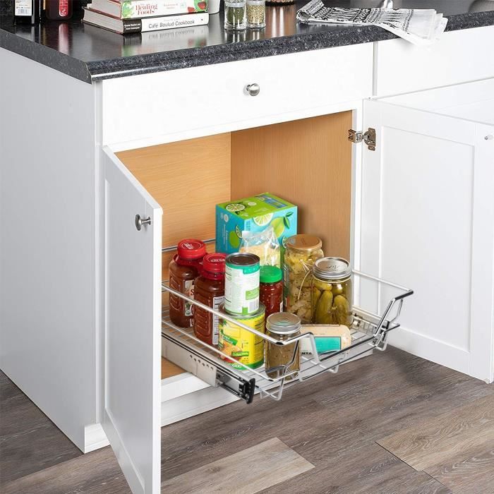 Organisateur De Tiroir Suspendu Pour Bureau - Panier Coulissant Métal Blanc 38x25x12 Cm - Rangement Sous-plan De Travail Pour Fournitures, Bijoux, Cosmétiques