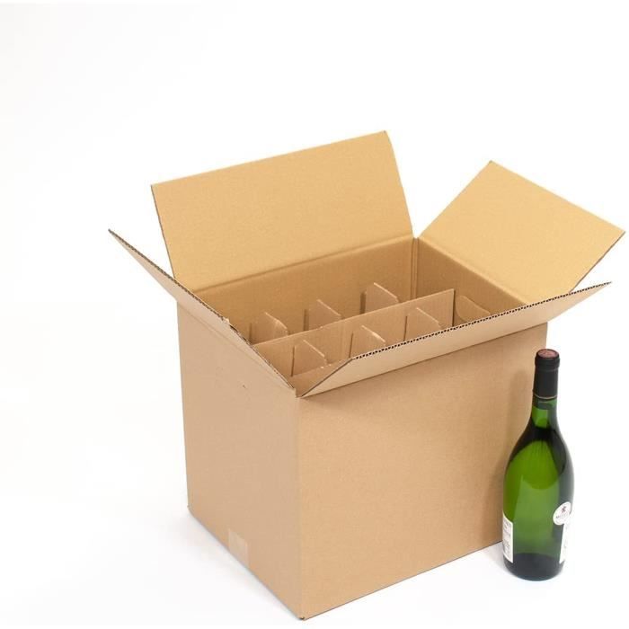 Lot De 5 Cartons Avec Séparateurs Pour Bouteilles - 60 Bouteilles Max - 34x26x32 Cm - Carton Simple Cannelure