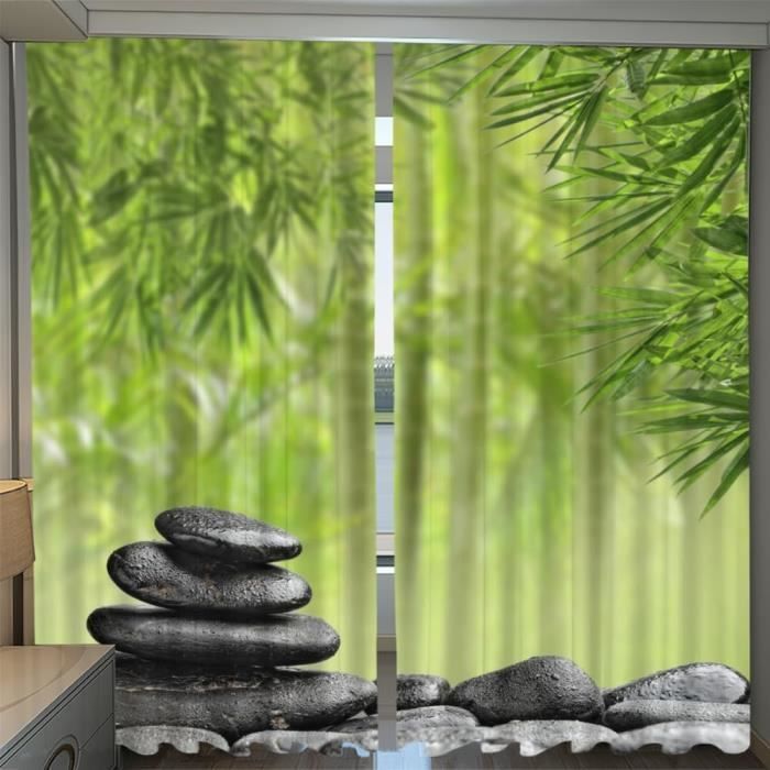 ZLLHAPPY Panneaux de Rideaux Intérieurs Pierres Zen Bambou Forêt Fleurs  Fenêtre avec Oeillets pour Salon Chambre Décoration Rideaux Enfants Fenetre