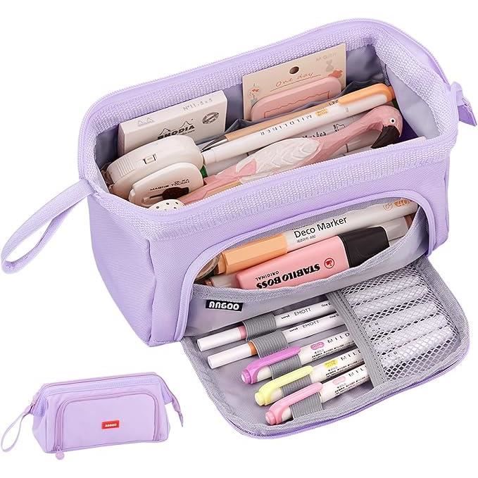 Trousse Scolaire Grande Capacité COLOCASTLE 3 Compartiments – Violet – Sac Crayons Étudiants, Bureau, Artistes