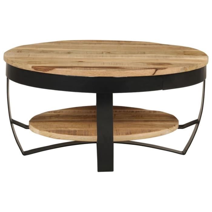 Table basse - Maison - Bois massif de manguier brut - Vintage - Rond - Brun