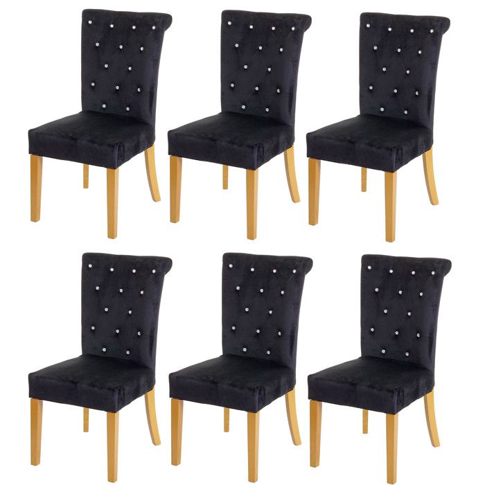 Lot de 6 chaises de salle à manger HWC-D22 chaise de cuisine rivets velours ~ noir pieds dorés