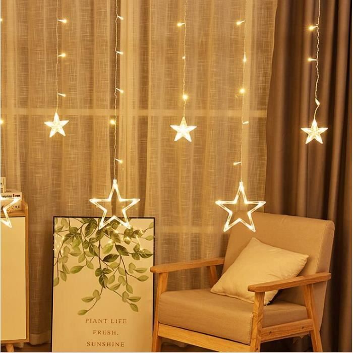Rideau Lumineux étoile lumineuse, [Lot de 3] guirlande lumineuse fenêtre noël à Piles avec Minuterie Télécommande, 40 LED 8 Modes décoration de noël fenêtre pour Intérieur Extérieur Blanc Chaud