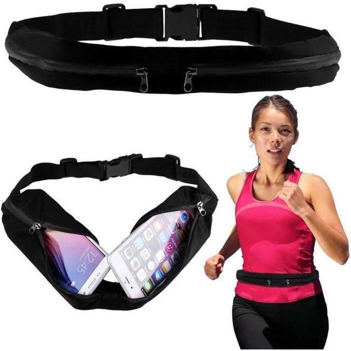 Sacoche Ceinture banane 2 Poches extensibles Voyage jogging argent  smartphone Noire - Cdiscount Bagagerie - Maroquinerie