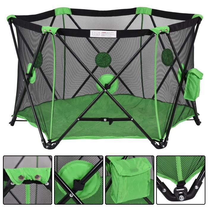 Parc Bebe Pliable Parc D Enfants Barriere Du Jeux 6 Cotes Avec Sac De Transport Vert Cdiscount Puericulture Eveil Bebe