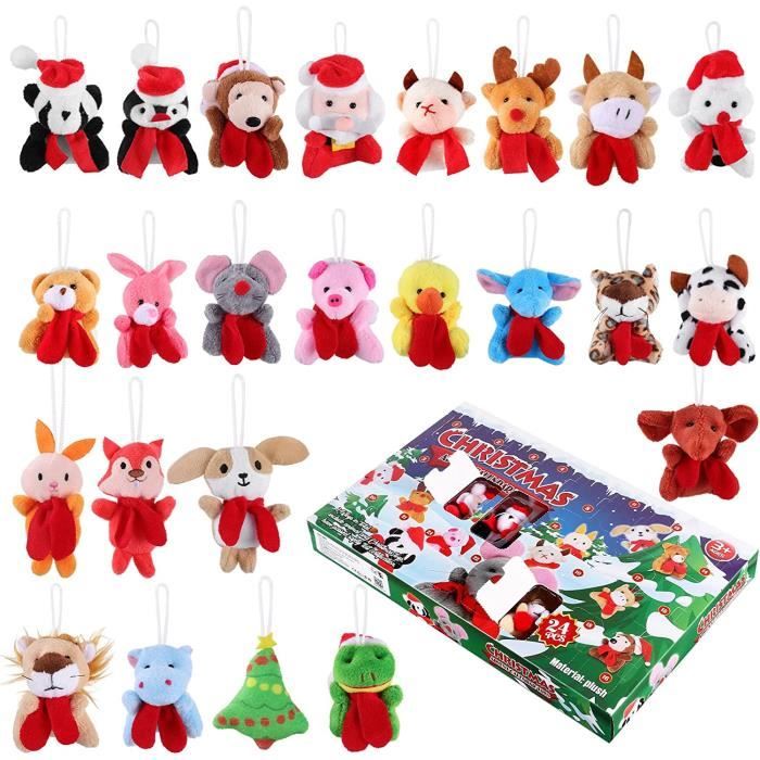 Calendrier De L'Avent Noël - 24 Mini Peluches Animaux - Jouets Doux Pour Enfants - Décoration De Noël
