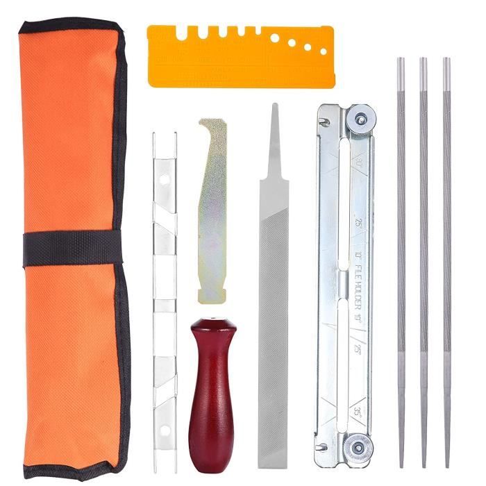 Kit D'Affûtage Universel 10 Pièces Pour Tronçonneuse - 3 Tailles De Limes Rondes, Outil D'Entretien Chaîne Pro Et Rapide