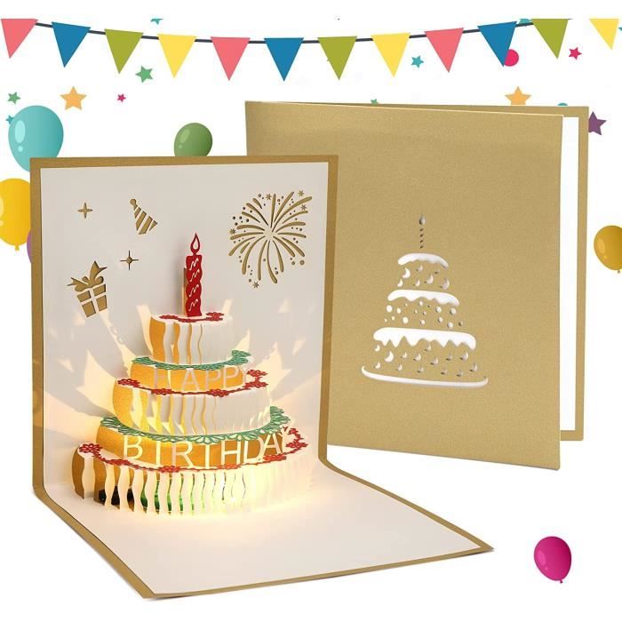 Carte De Joyeux Anniversaire 3d Unique, Carte De Vœux Musicale Légère Avec  Gâteau D'anniversaire Popup, Cartes D'anniversaire Colorées - Cartes Et  Invitations - AliExpress