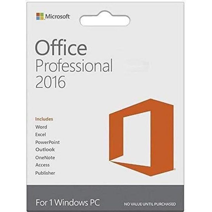 Microsoft Offic Professionnel 2016 pour 1 PC (Lifetime Download)