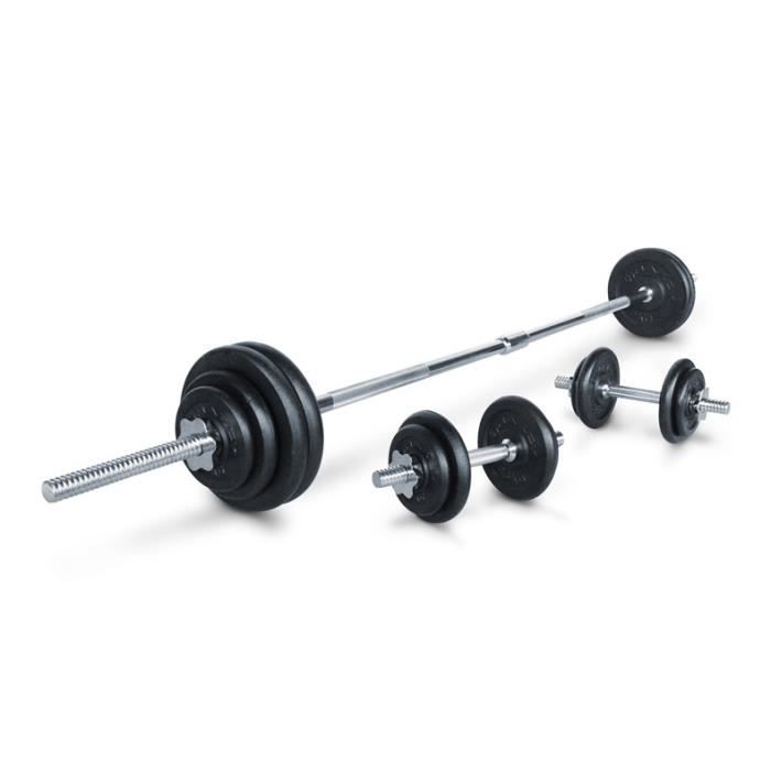 Kit Haltères Et Barre à Disques Tunturi – 50 Kg, Fonte Noire, Avec Barre Et Disques (6x5kg, 4x2.5kg, 6x1.25kg)