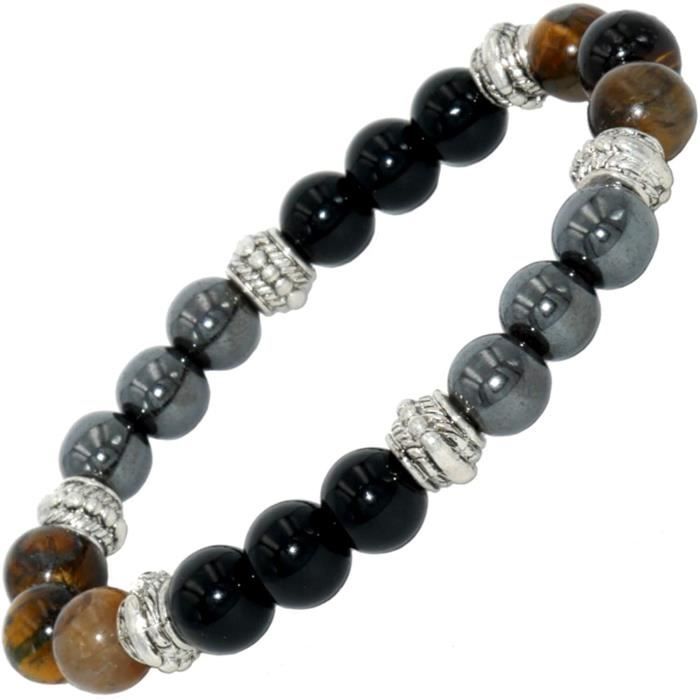 Bracelet - Naturel - Triple protection - Oeil de tigre - Obsidienne - Hématite - Mixte
