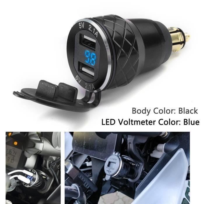 Chargeur USB Moto Avec Voltmètre Et Thermomètre - Double Port 2.1A étanche Pour GPS Et Smartphones