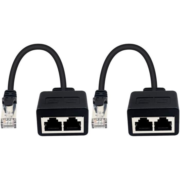 Wewoo - Adaptateur répartiteur de prise RJ45 réseau LAN Ethernet 1 à 2  prises, longueur de câble: 25 cm - Câble RJ45 - Rue du Commerce