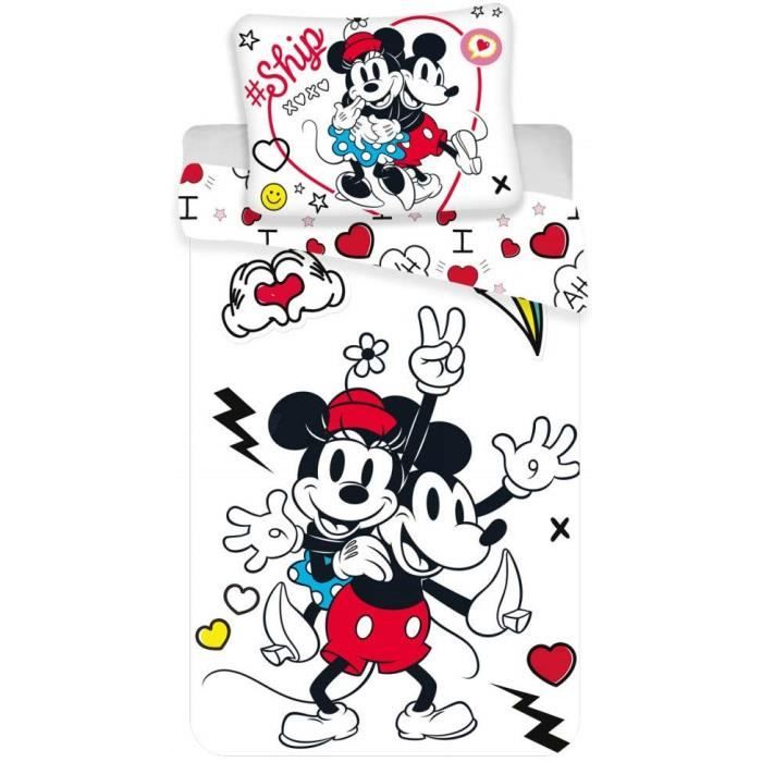 Disney Minnie Drap Parure de lit Enfant 140 × 200 cm de 70 × 90 cm + Brosse a cheveux Minnie OFFERTE