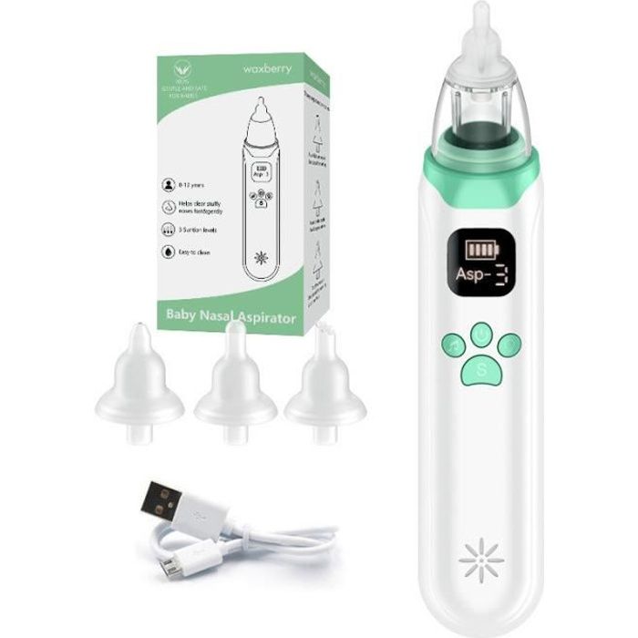 Mouche-bébé électrique Rechargeable – 3 Niveaux D’aspiration + 3 Embouts Silicone – Avec Musique Apaisante - 2