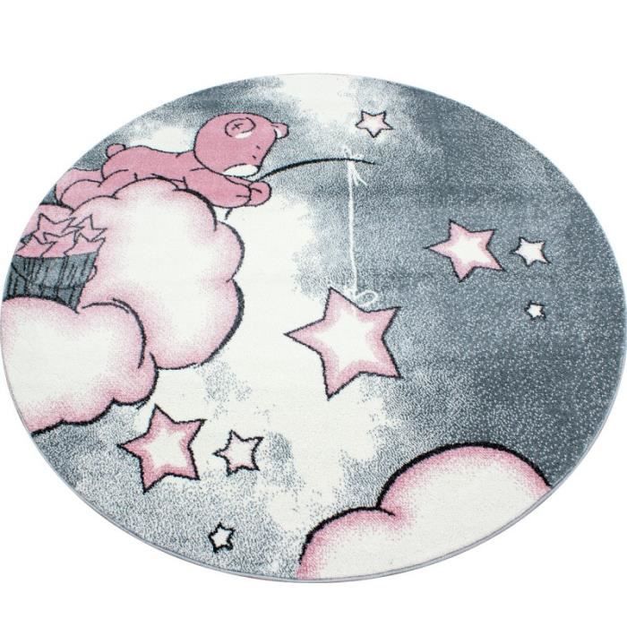 Paco Home Tapis Enfant Rond Chambre D'enfant Filles Garçons Étoile Éléphant Arc-en-Ciel, Dimension:120 Cm Rond, Couleur:Blanc