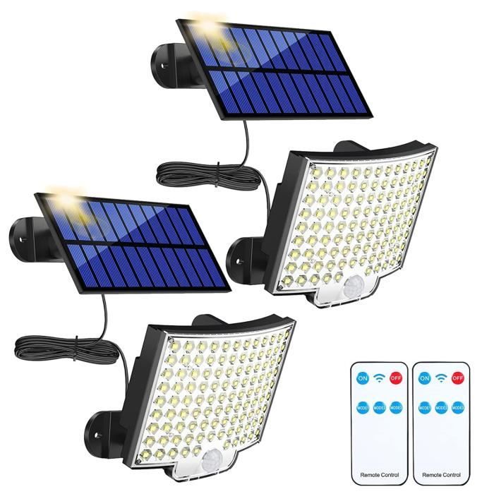 Projecteur Solaire Exterieur Détecteur Mouvement 106LED - BLEOSAN - Télécommande 3 Modes -Câble 5M