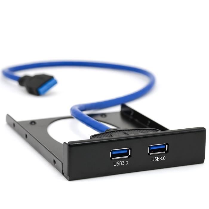Panneau Frontal 5,25" Multi-ports USB 3.0 / ESATA / Audio / Lecteur Cartes - Pour Baie Lecteur PC - Noir ABS