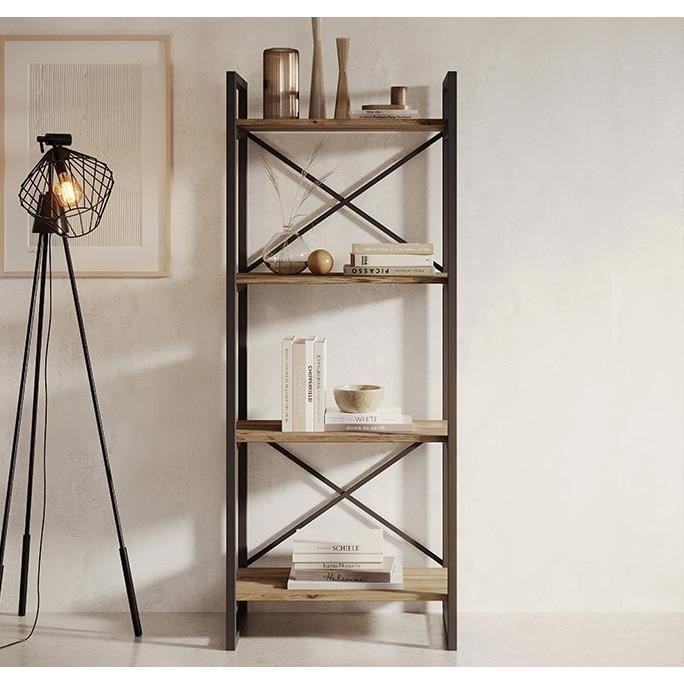 Étagère de rangement Bibliothèque 55cm Structure stable en acier Noir mate Style Industriel Modèle FACTORY E1 Étagère de rangement Bibliothèque 55cm Structure stable en acier Noir mate Style Industriel Modèle FACTORY E1