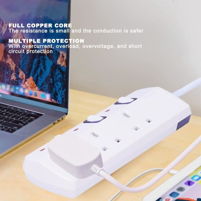 Adaptateur Multiprise Britannique 3 Ou 4 Prises Avec Interrupteur - 13A, Blanc, Pour Intérieur