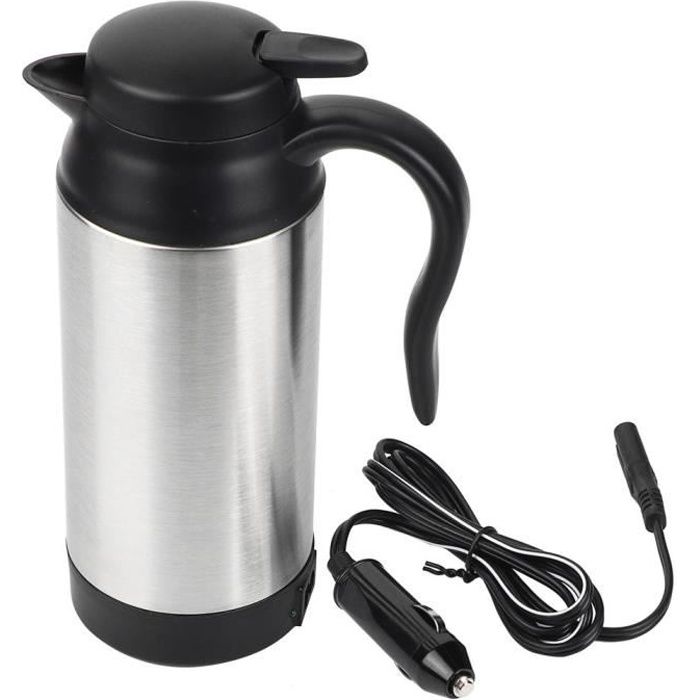 argent Chaudron avec arrêt automatique 750 ml bouilloire Qiilu Bouilloire électrique en acier inoxydable Bouilloire Avec allume cigare de voiture 12 V 120 W Chauffage Tasse