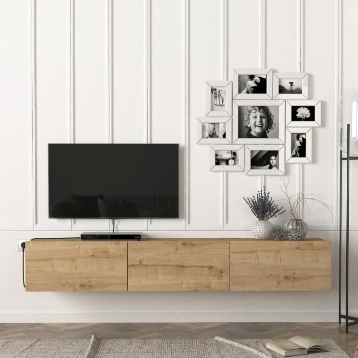 Meuble TV Vihti 180 x 31 x 30 cm effet chêne