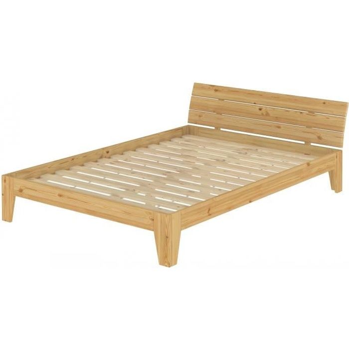 lit adulte en pin naturel - erst-holz - 160x200 - bois massif - contemporain - avec sommier à lattes