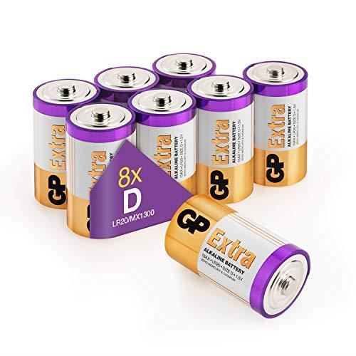 Piles D - Lot de 8 Piles | GP Extra | Batterie Type D LR20 1,5V alcaline - Longue durée et Haute Performance pour Le Quotidien